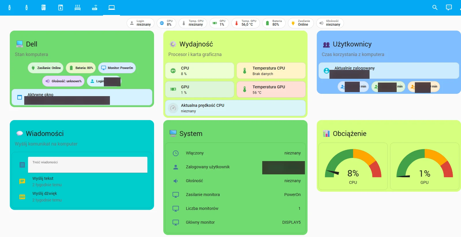 Panel monitoringu komputera w Home Assistant